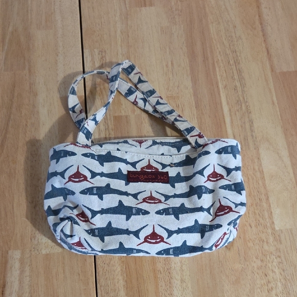 bungalow 360 Handbags - bungalow 360 Shark Print Mini Tote in Cream, Blue and Rust